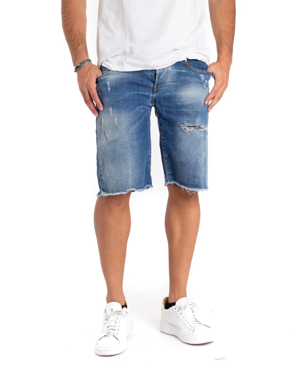 Bermuda Pantaloncino Uomo Corto Sfrangiato Cinque Tasche Denim GIOSAL-PC1864A