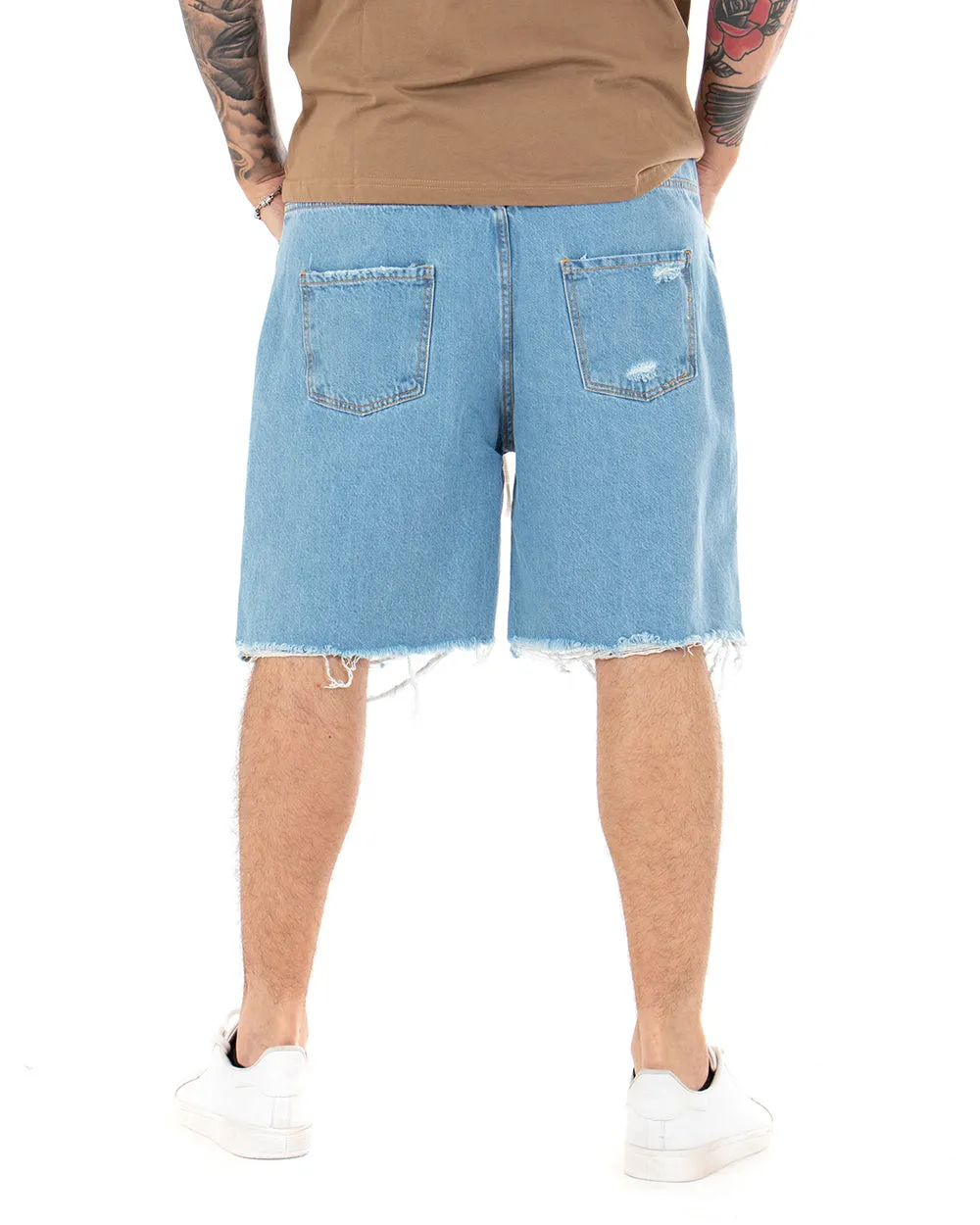 Bermuda Pantaloncino Uomo Pantalaccio Jeans Sfrangiato Cavallo Basso Casual GIOSAL-PC1846A