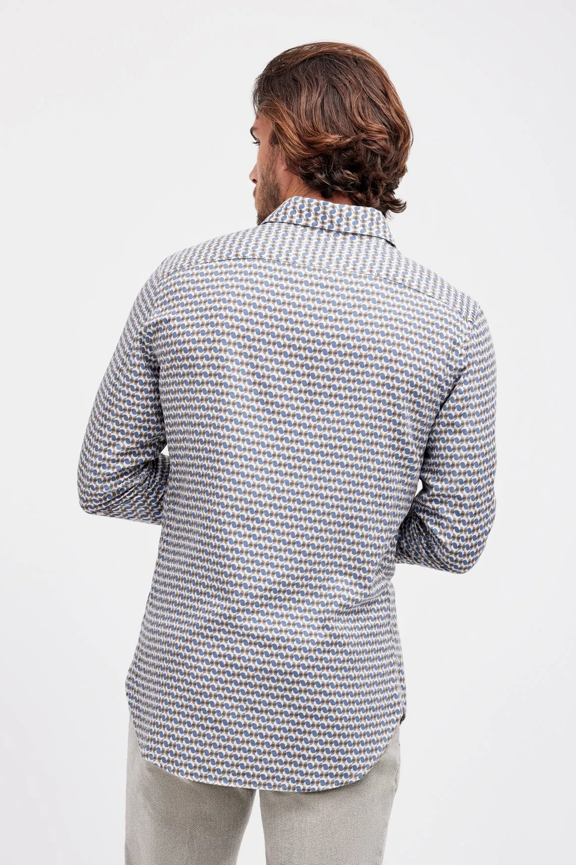 CAMICIA COLLO PARAMONTURATO FANTASIA BEIGE  CELESTE