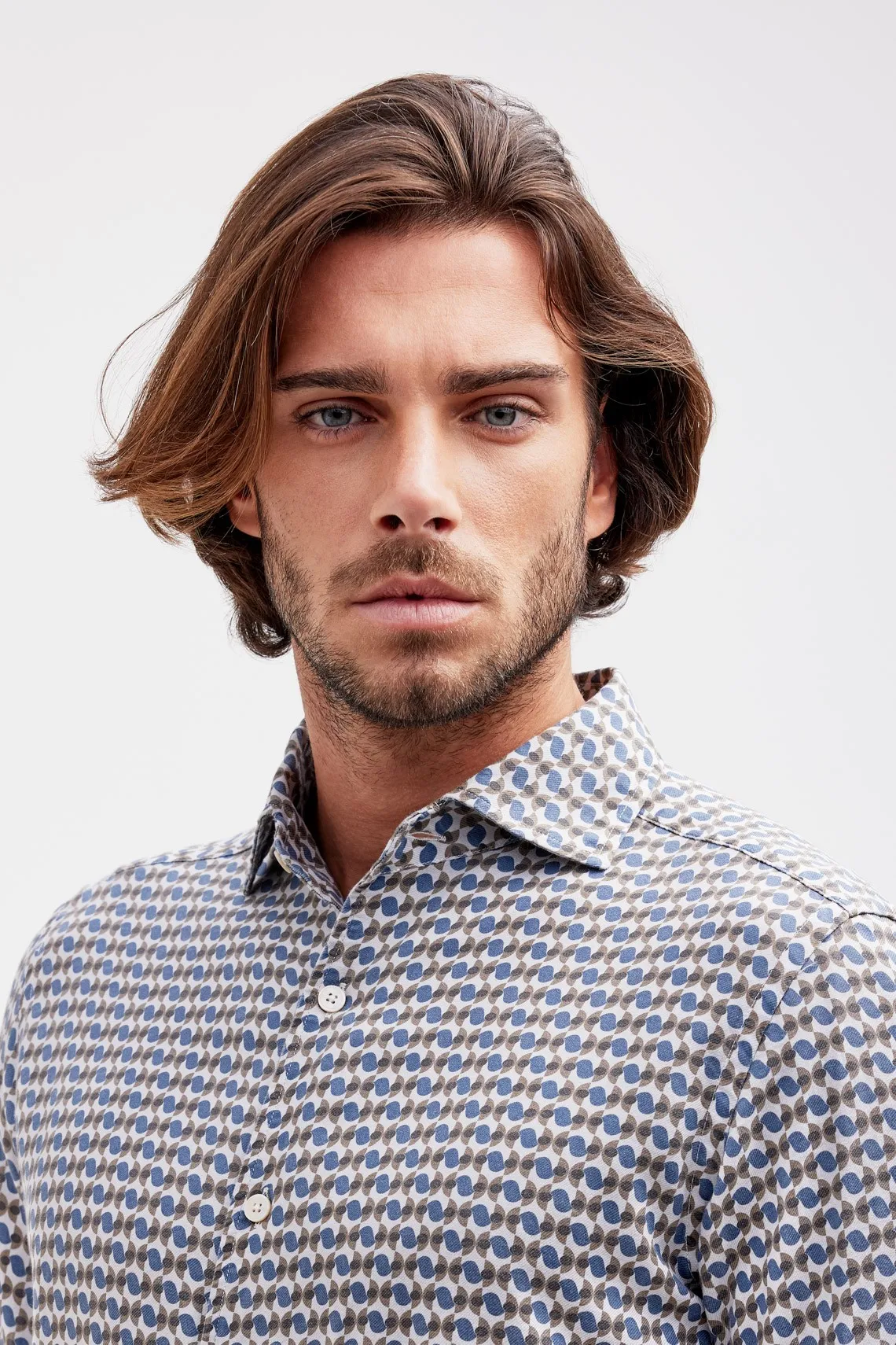 CAMICIA COLLO PARAMONTURATO FANTASIA BEIGE  CELESTE