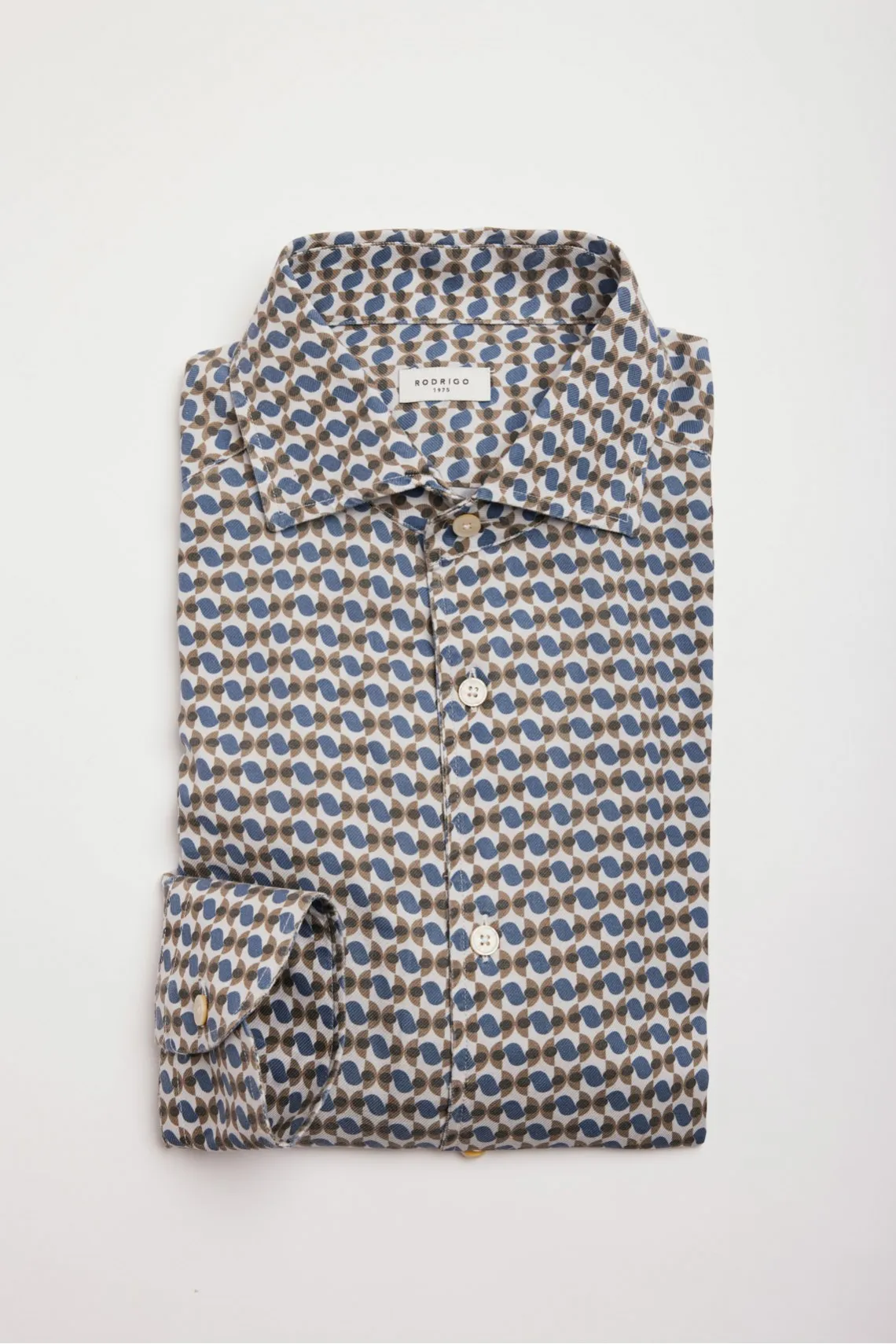 CAMICIA COLLO PARAMONTURATO FANTASIA BEIGE  CELESTE