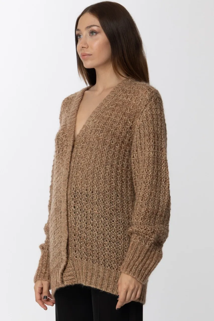 Cardigan in mohair e lurex BIC JACQUARD LIGHT WOOD/GOLD