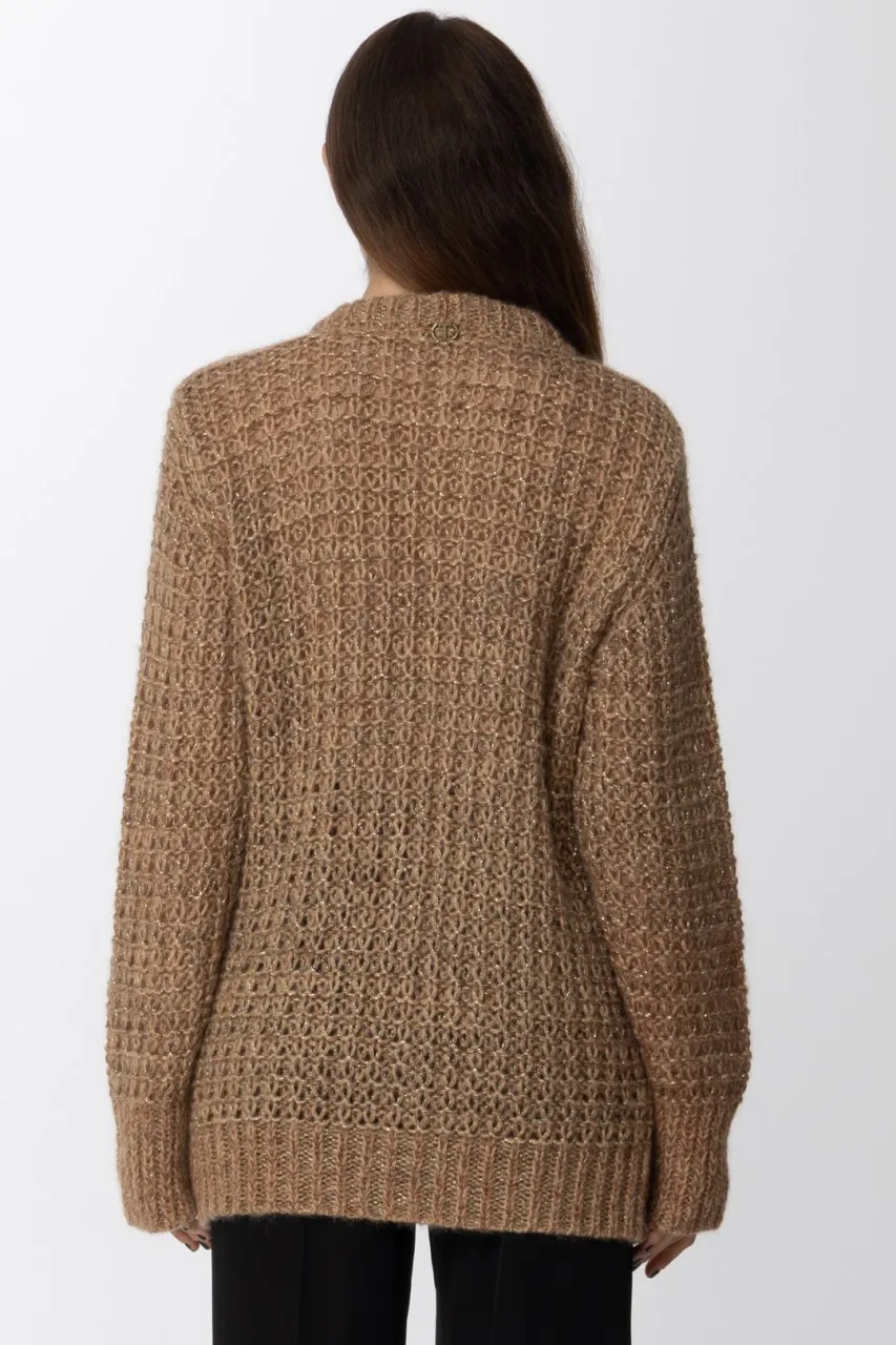 Cardigan in mohair e lurex BIC JACQUARD LIGHT WOOD/GOLD