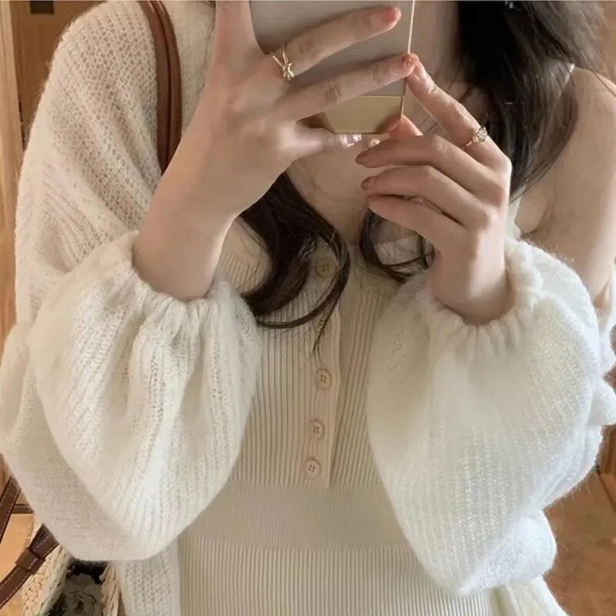 Cardigan lavorato a maglia in mohair da donna, grembiule estivo sottile con protezione solare, bretelle all'esterno di un cappot