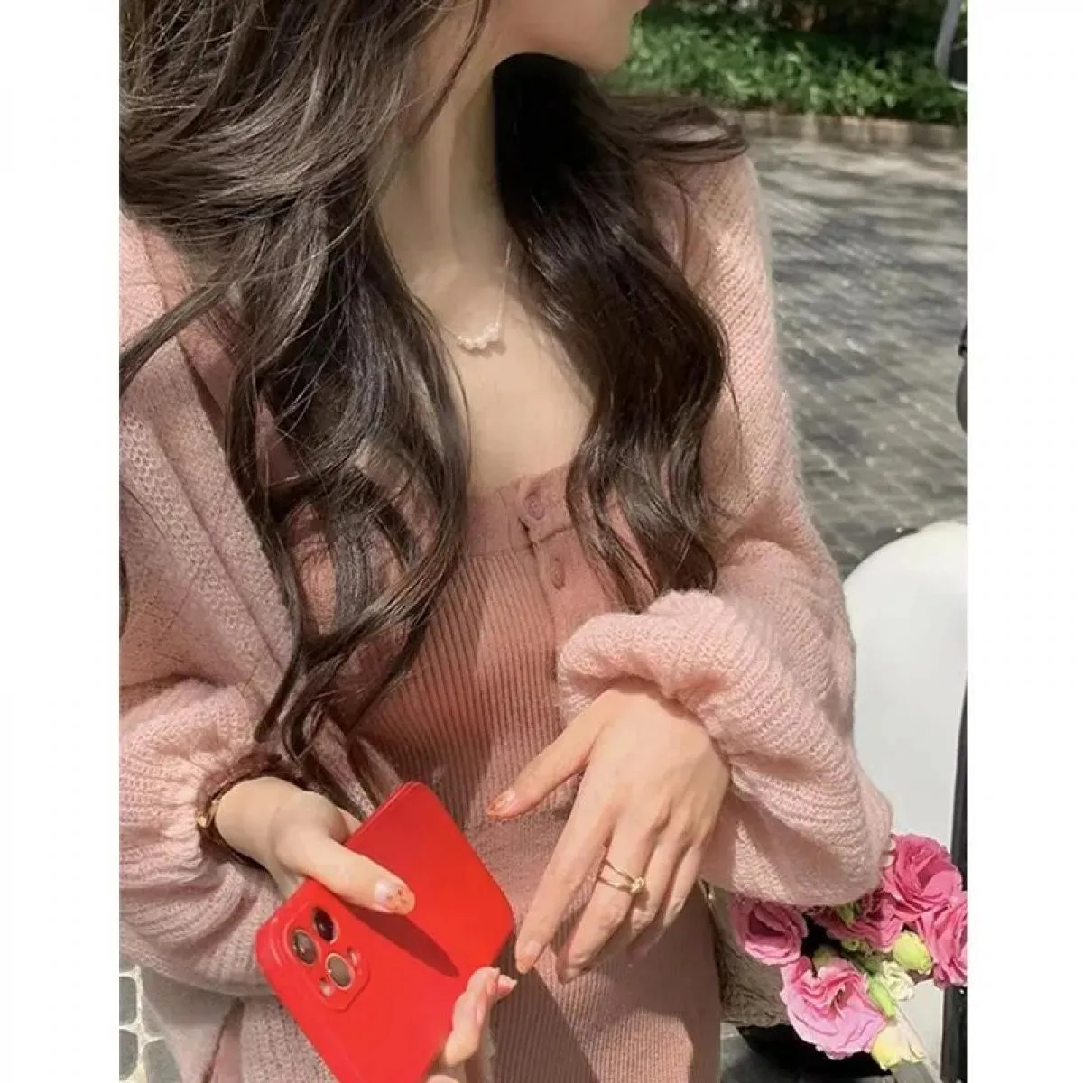 Cardigan lavorato a maglia in mohair da donna, grembiule estivo sottile con protezione solare, bretelle all'esterno di un cappot