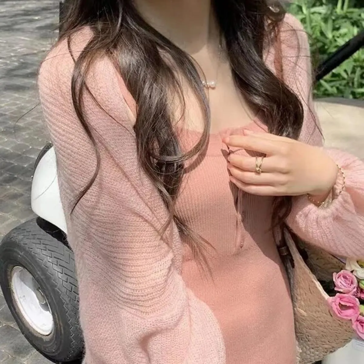 Cardigan lavorato a maglia in mohair da donna, grembiule estivo sottile con protezione solare, bretelle all'esterno di un cappot