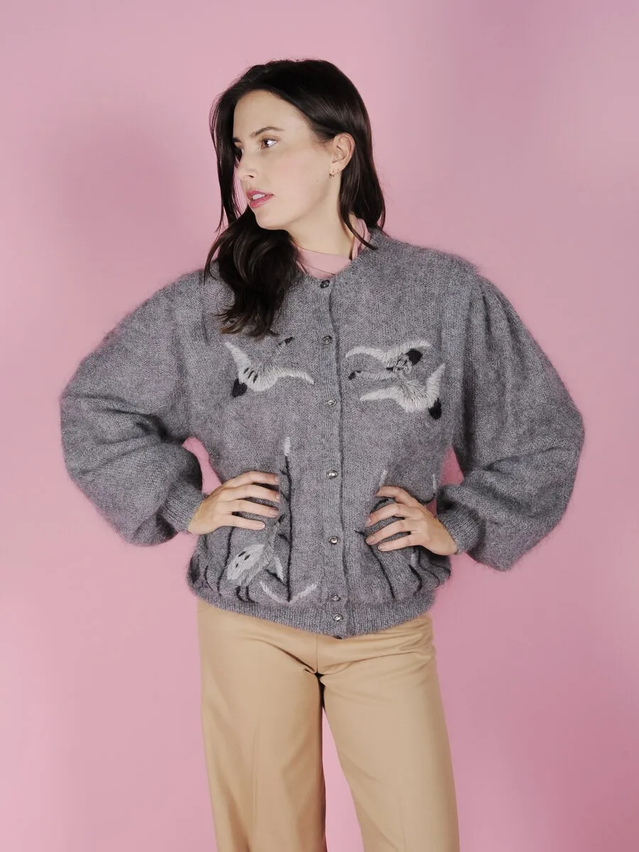 Cardigan mohair grigio  ricamato
