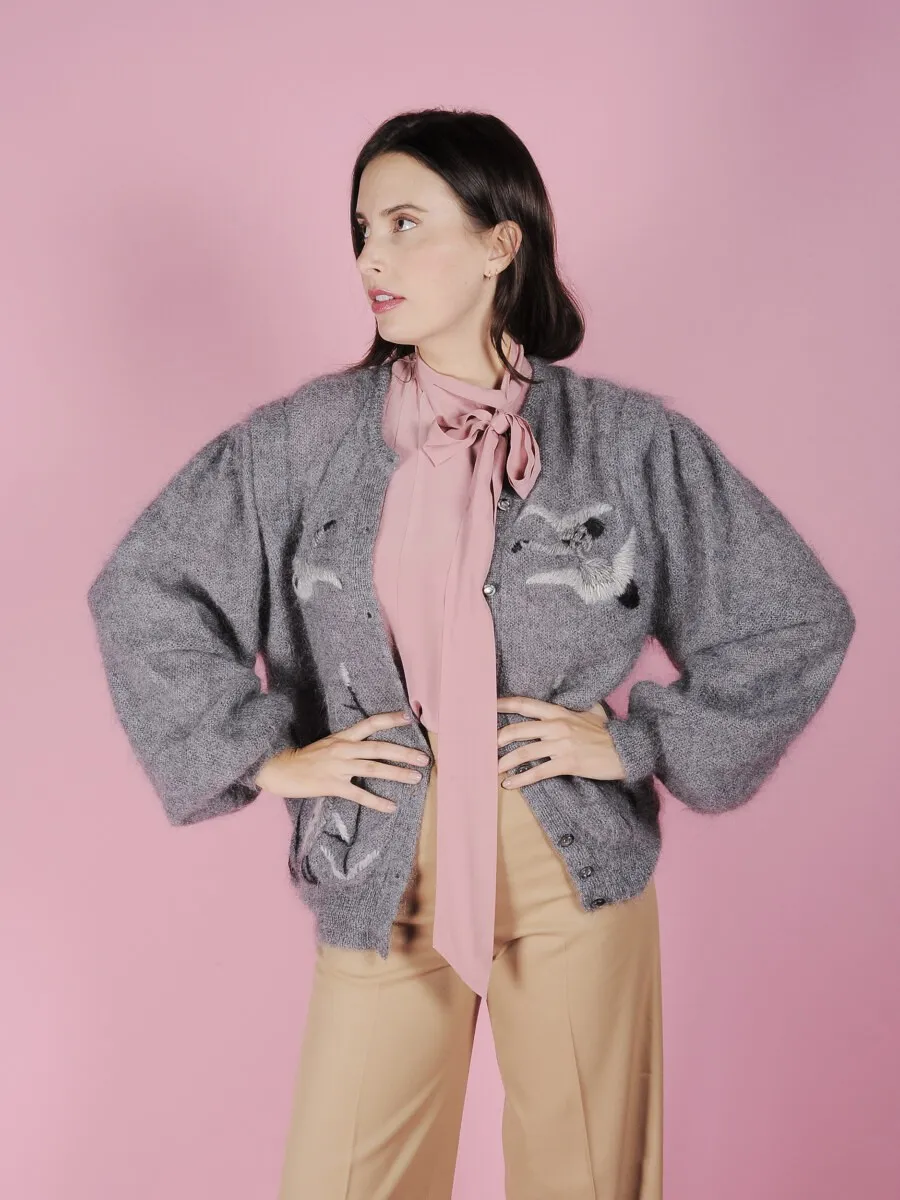Cardigan mohair grigio  ricamato