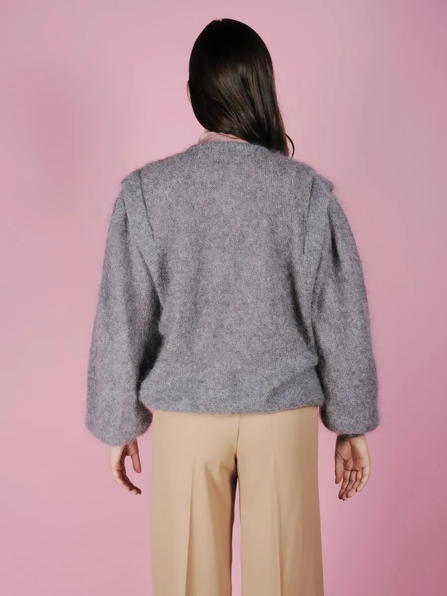 Cardigan mohair grigio  ricamato