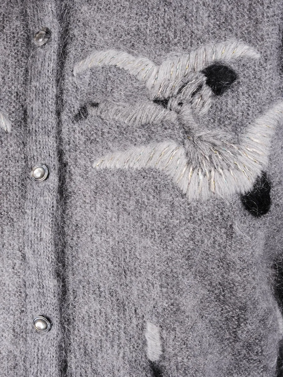 Cardigan mohair grigio  ricamato