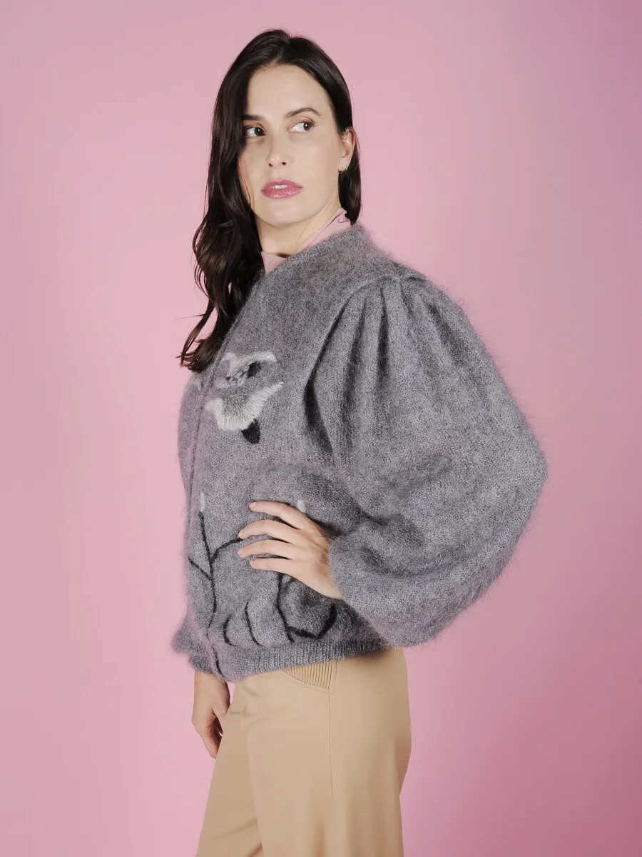 Cardigan mohair grigio  ricamato