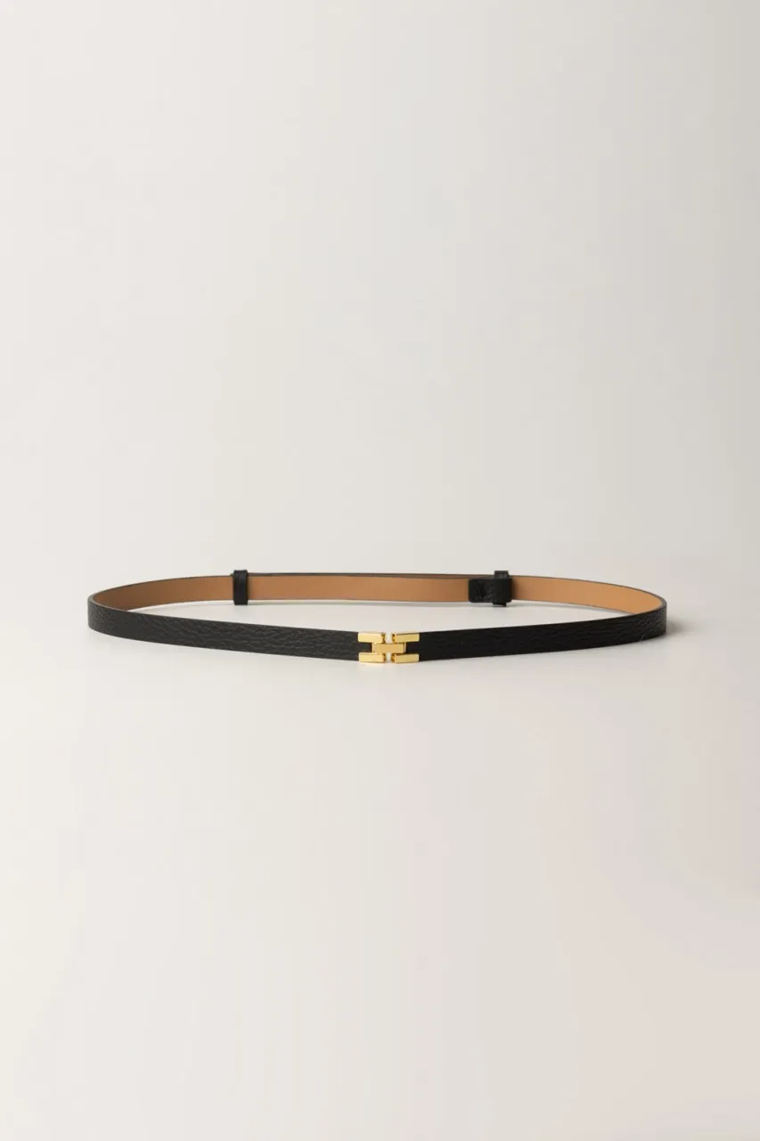 Cintura sottile in pelle logata Nero