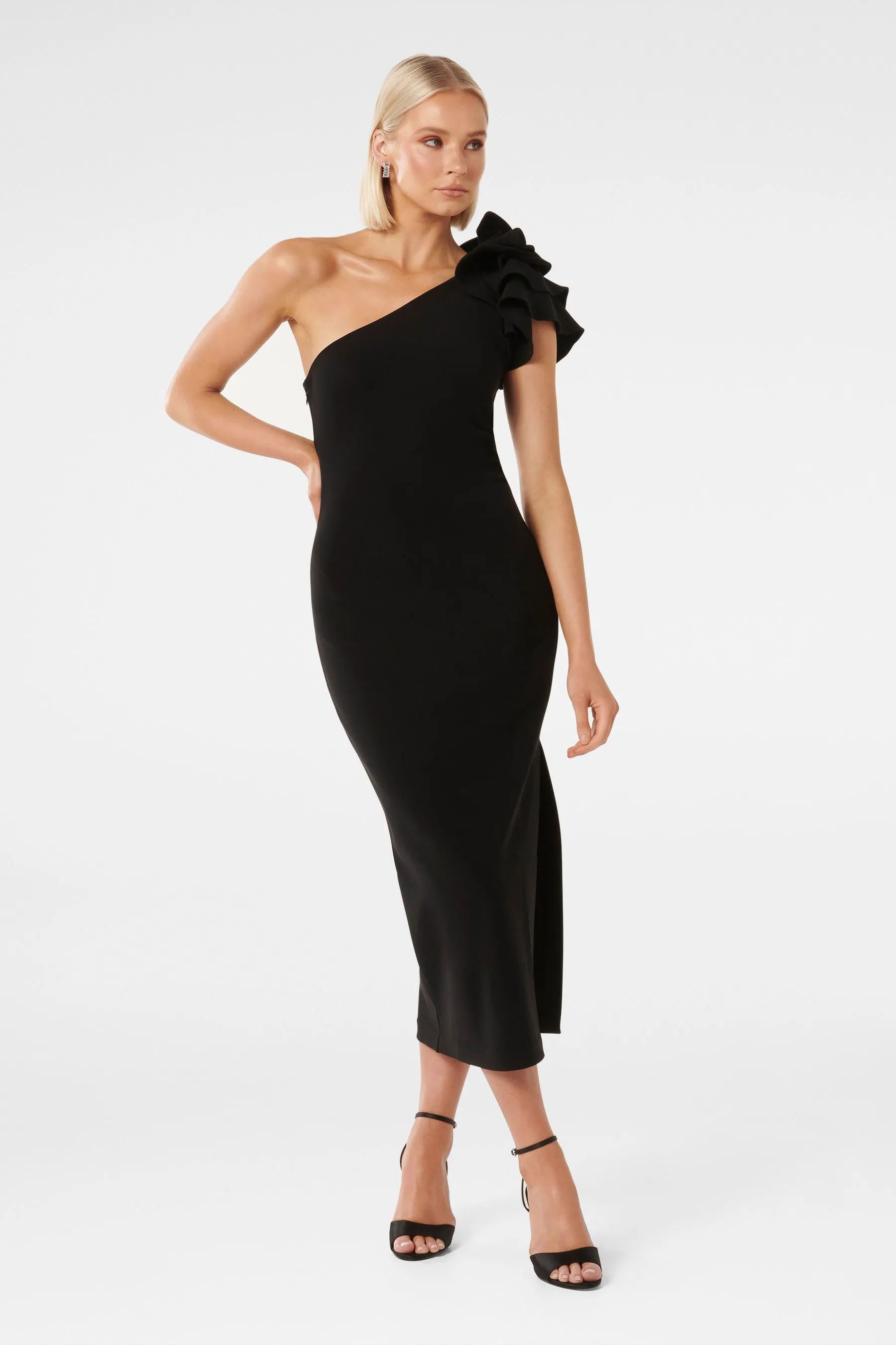 Forever New - Celeste - Abito monospalla Ruches aderente