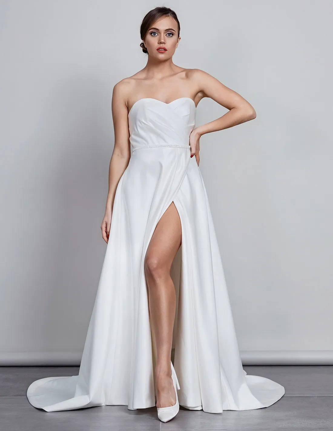 GELSOMINO - abito da sposa minimal online di mikado con spacco