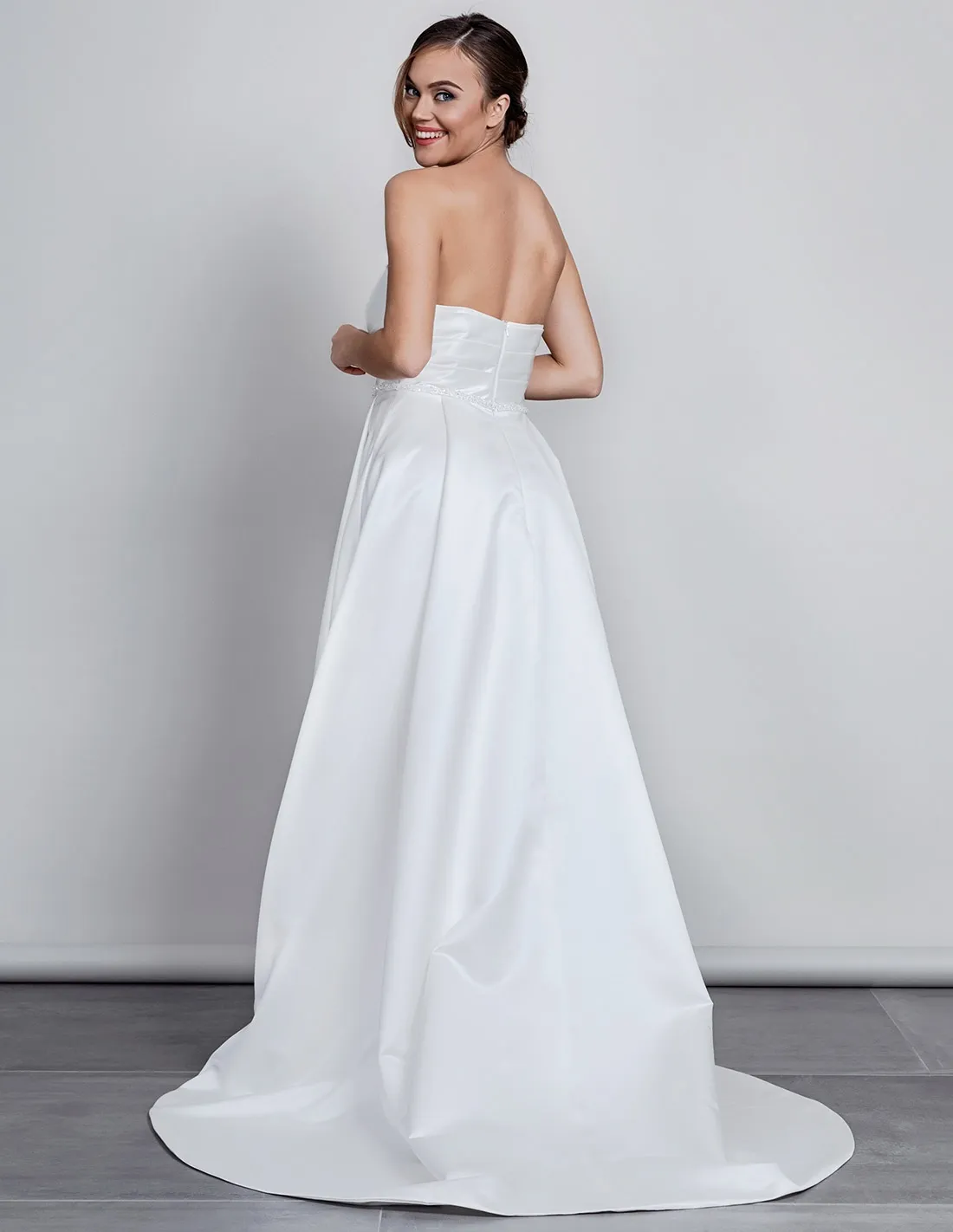 GELSOMINO - abito da sposa minimal online di mikado con spacco