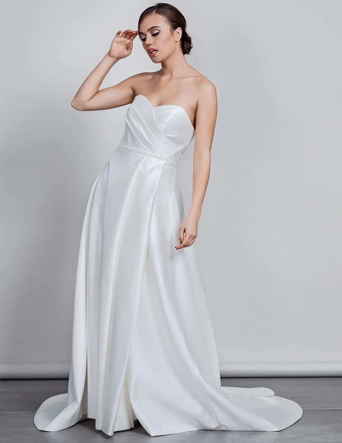 GELSOMINO - abito da sposa minimal online di mikado con spacco