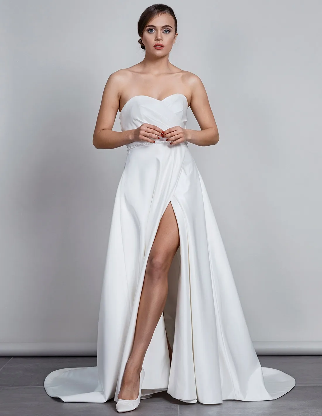 GELSOMINO - abito da sposa minimal online di mikado con spacco