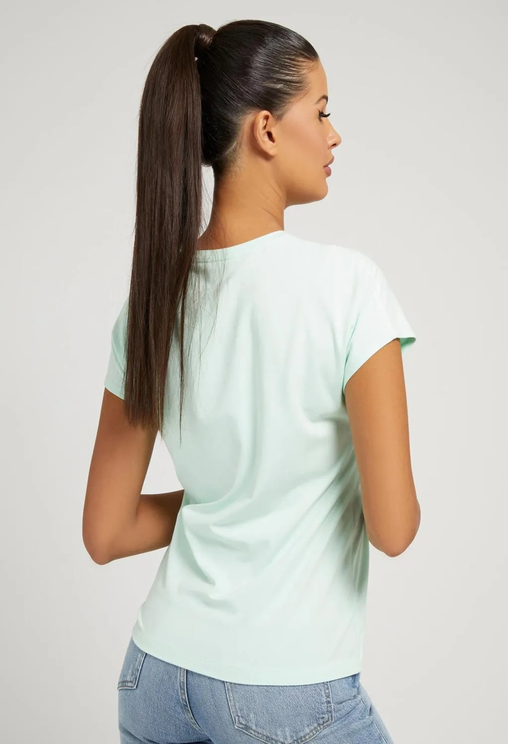 GUESS  t-shirt verde acqua logo celeste