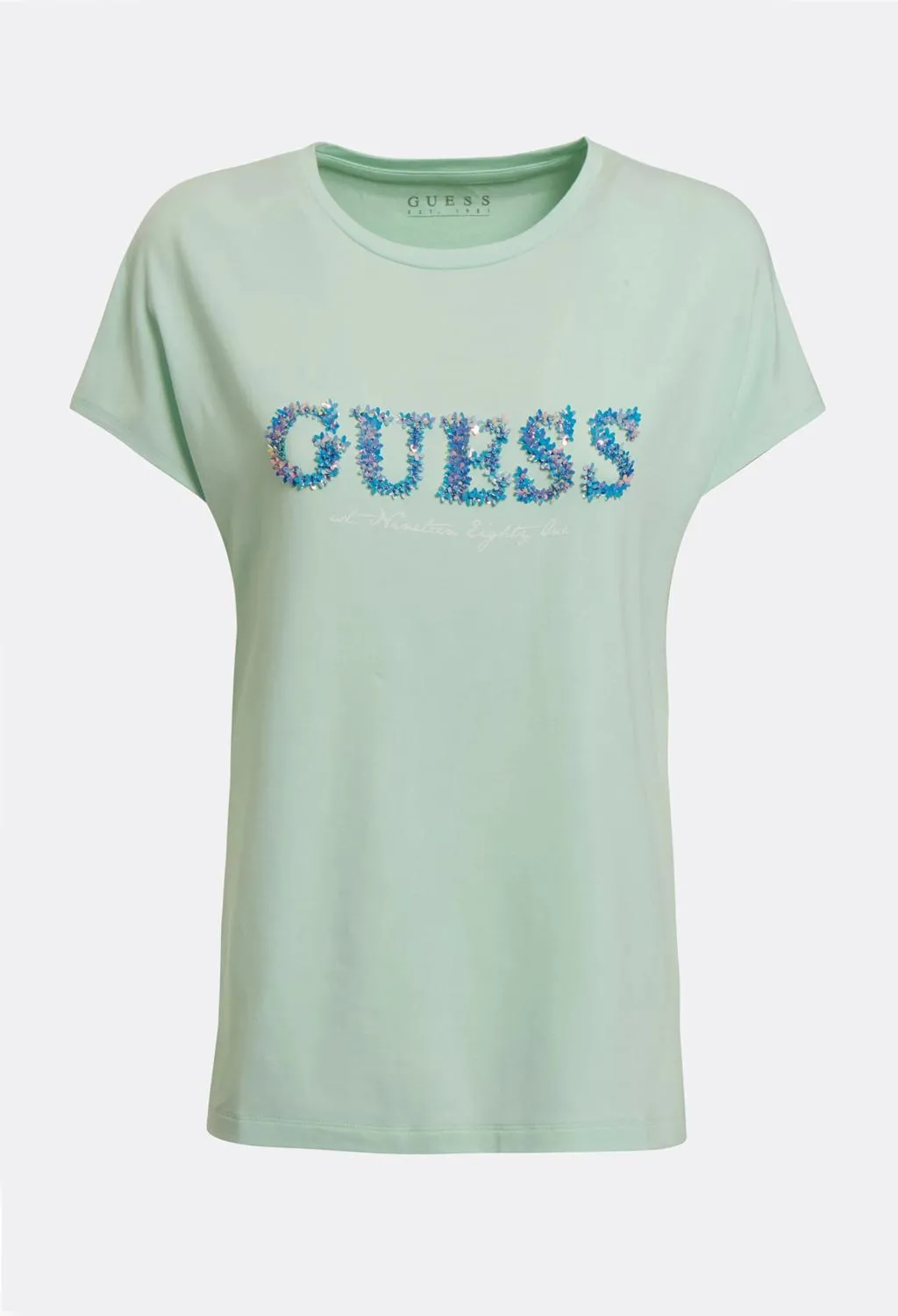 GUESS  t-shirt verde acqua logo celeste