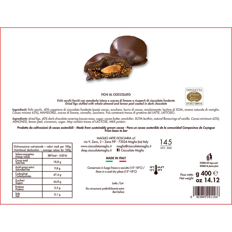 Maglio Arte Dolciaria Scatola in legno - Fichi al Cioccolato 400 gr