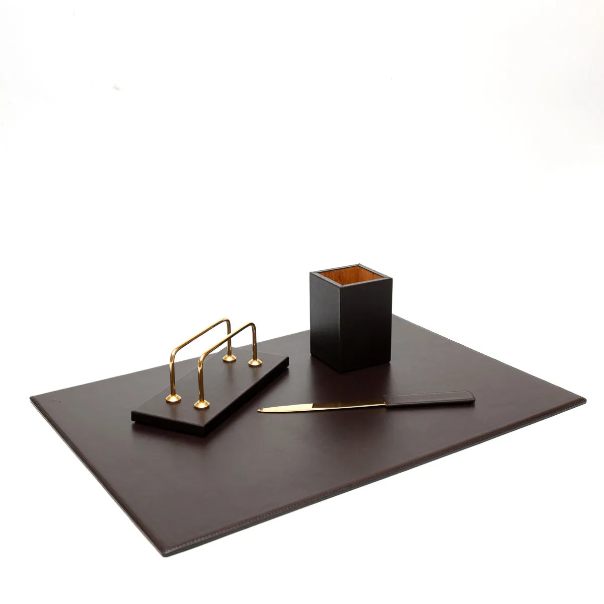 Set per Scrivania in Pelle Cioccolato