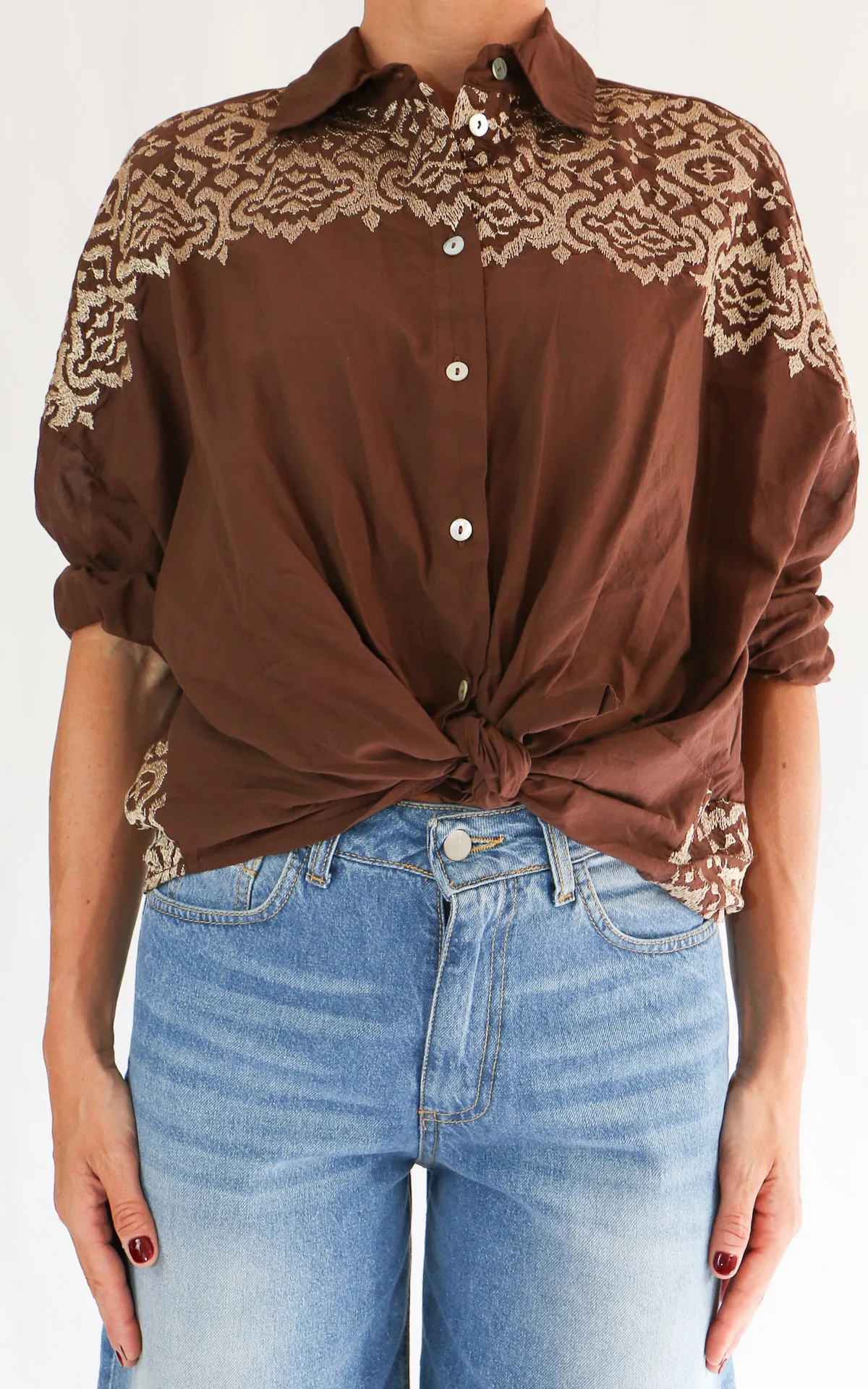 Susymix – camicia con ricamo – Cioccolato
