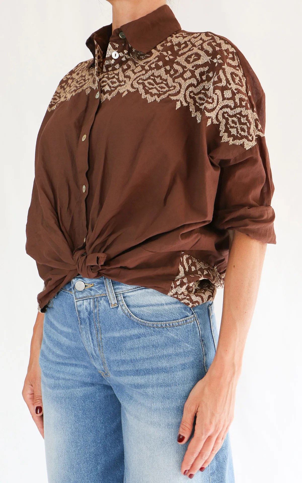 Susymix – camicia con ricamo – Cioccolato