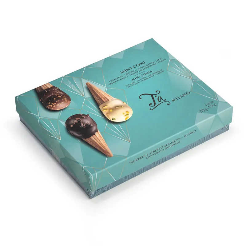 T'a Milano T'A Milano 6 Mini Coni Pistacchio, Gianduia, Crema al Cacao, Cioccolato al Latte, Cocco, Frutto della Passione - 170g