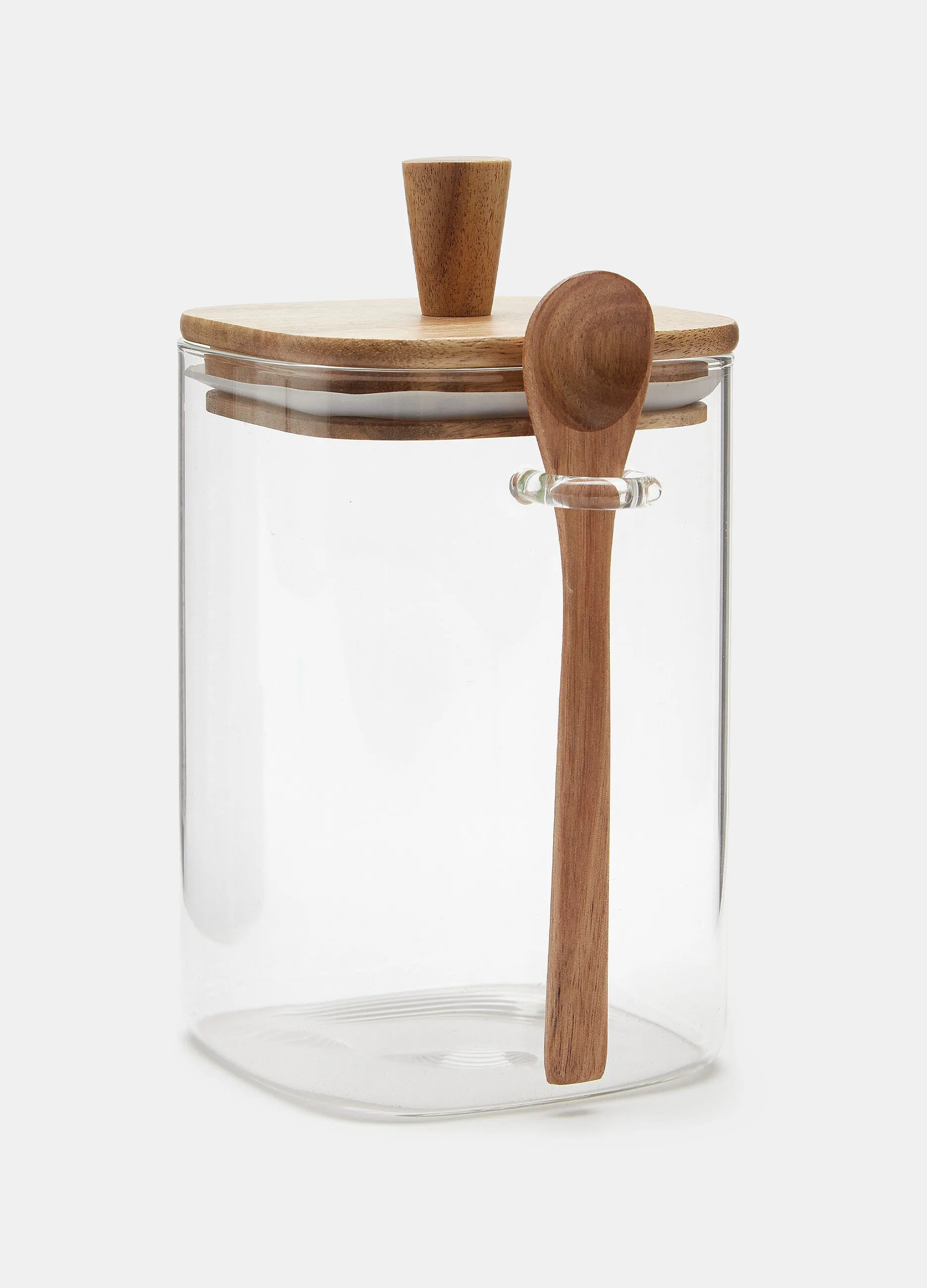 Vasetto in vetro con cucchiaio in acacia
